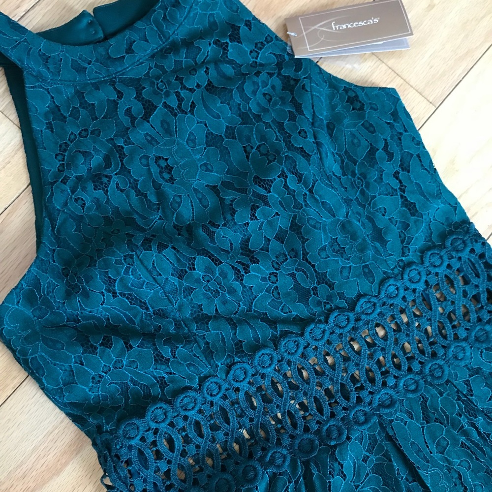 Francesca’s beautiful lace green dress